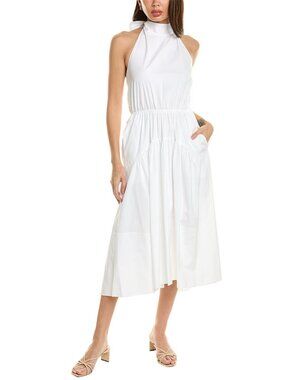 Vince Los Angeles White Halter Midi Dress Tiered Skirt Cotton Size Large New Tag